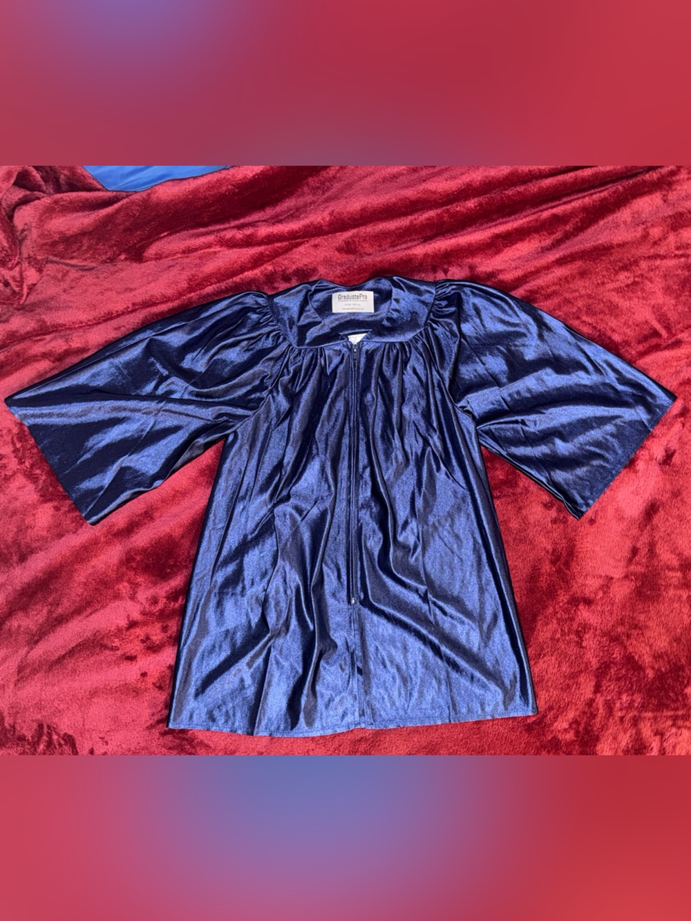 Kids Shiny Navy Graduation Gown - Adjustable Zipper Closure